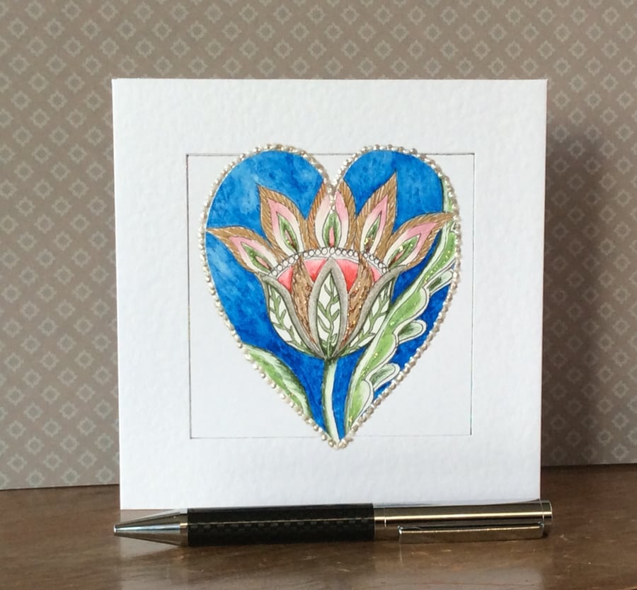 Flowered heart Art Card. 