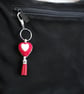 Needle Felted Heart Keychain – Red & White Heart Charm with Tassel, Free Postage - Image 3