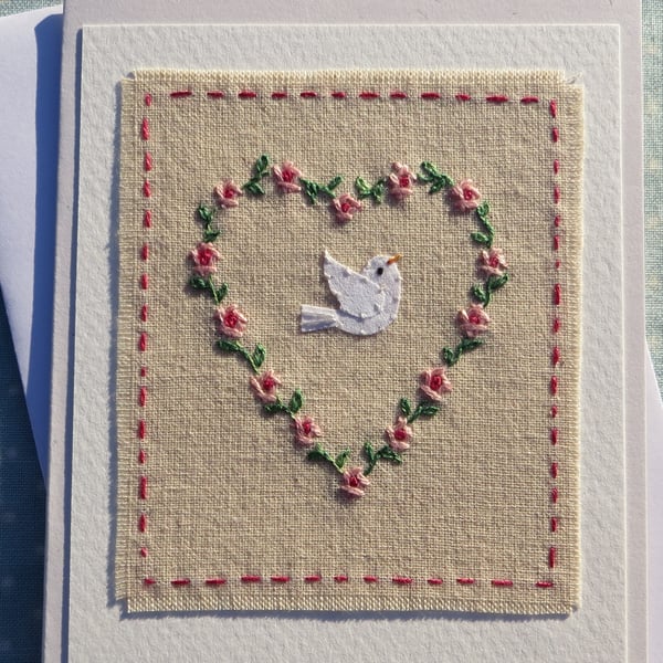 Dove with Love, hand-stitched, special little card to keep, for any occasion