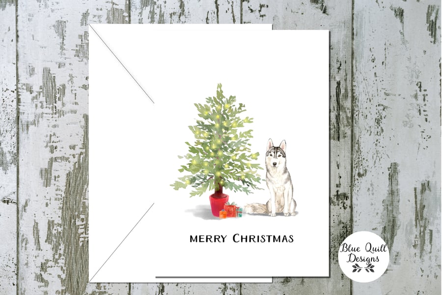Siberian Husky Folded Christmas Cards - pack of 10 - personalised