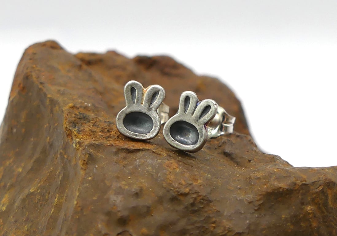 Recycled Sterling Silver Bunny Head Stud Earrings