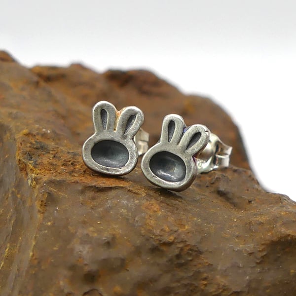 Recycled Sterling Silver Bunny Head Stud Earrings