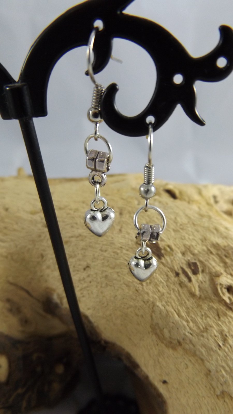 Puffed Heart Charm Silver Plated dangle earrings