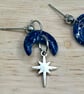 Moon and Star Earrings, Blue or Teal Green, Polymer Clay Earrings - Image 2