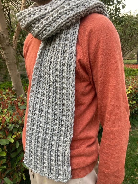 Hand knitted chunky rib alpaca blend scarf