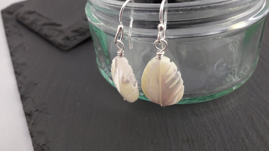 Cream Shell Leaf Earrings