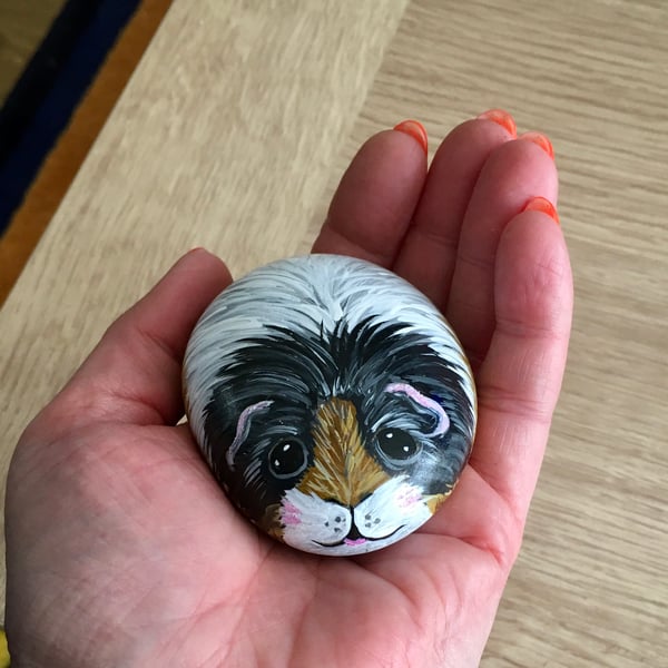 Guinea pig painted pebble rock pet portrait 