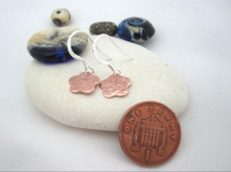 Copper & Silver Drop earrings - Square silver copper earrings . Hook Earrings