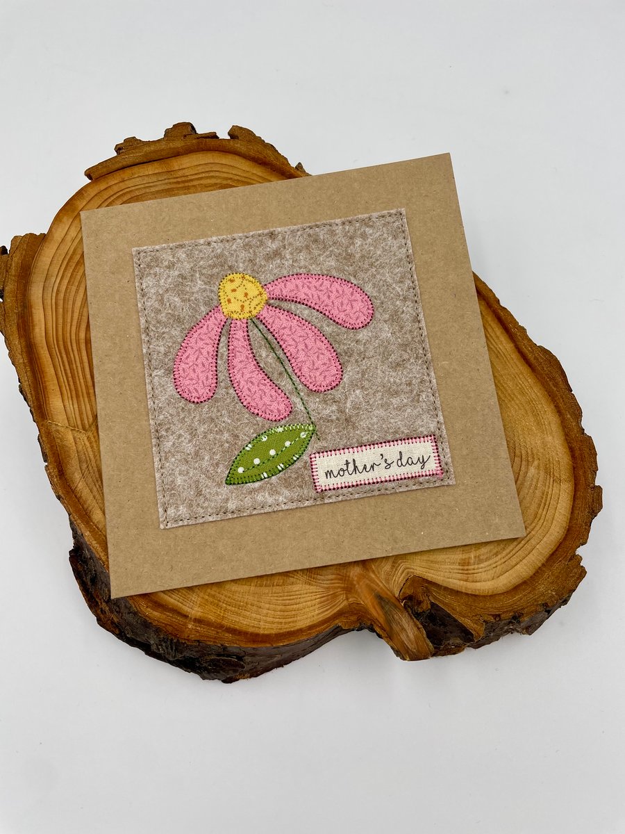 Pretty pink appliqué daisy flower Mother's Day card