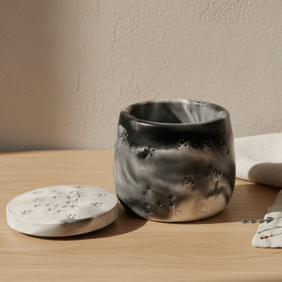 Black White and Grey Marbled Jewellery Box - Constellation Trinket Pot STP14