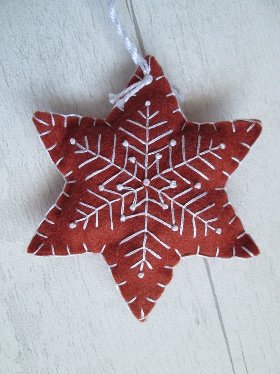 Felt 'Gingerbread' Snowflake Tree Decoration - H