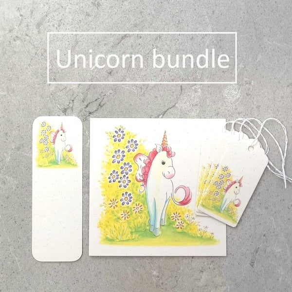 Unicorn Bundle Blank Unicorn Card, Bookmark and Gift tags Eco Friendly