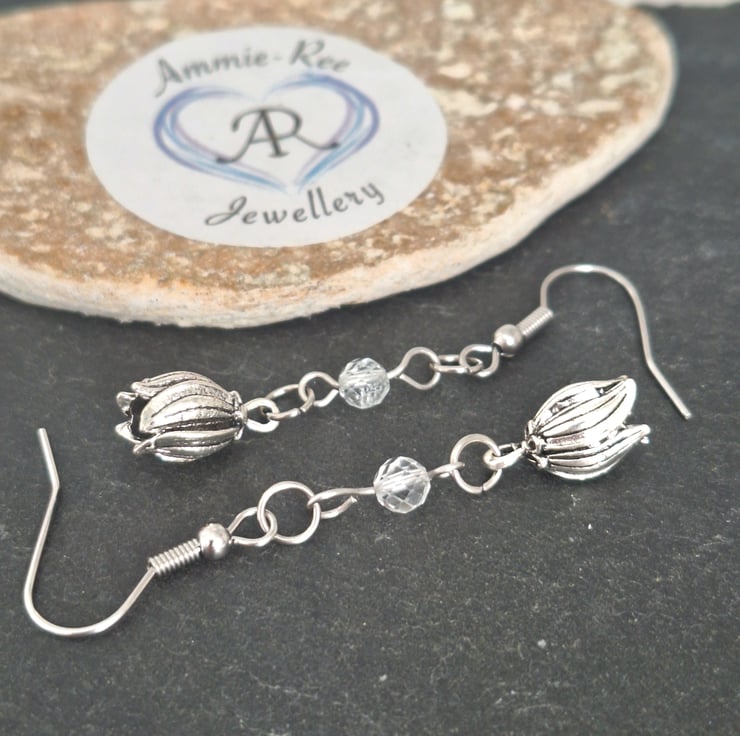 Silver tulip earrings with Topaz crystals - Folksy