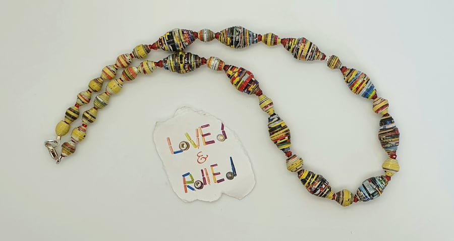 Bright Multicoloured paper beaded necklace