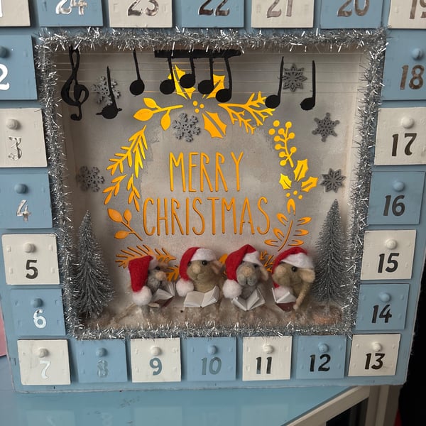 Needle felt singing mice advent calendar 