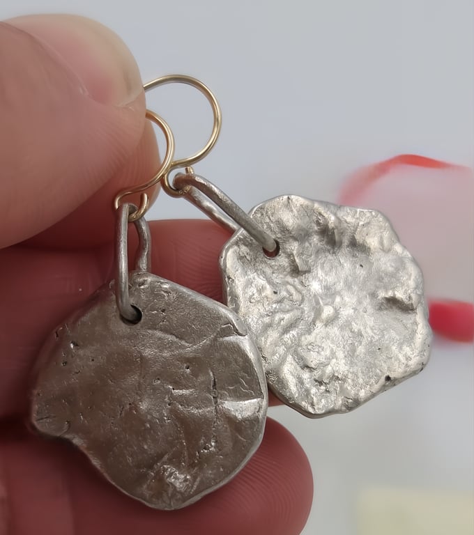 Fluid Molten Silver Drop Earrings on Gold Filled Ear Wires