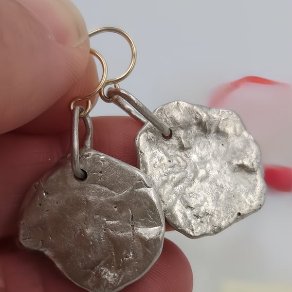 Fluid Molten Silver Drop Earrings on Gold Filled Ear Wires