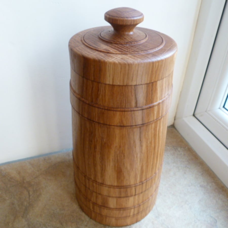 OAK BISCUIT BARREL