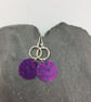 Dark pink circle dangly earrings with leaf print and recycled silver ring  - Image 2