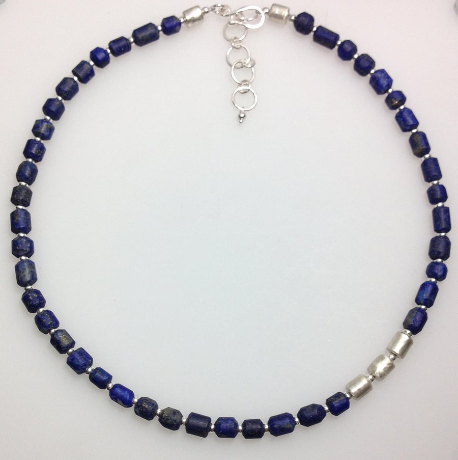 Silver and lapis lazuli bead necklace