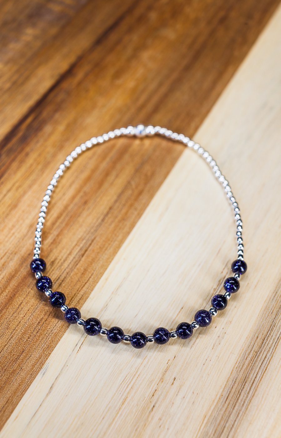 Blue Goldstone and Sterling Silver stretch Bracelet