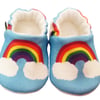 BABY PRAM SHOES Organic RAINBOWS ON BLUE Soft soled Kids Slippers GIFT IDEA 0-9Y