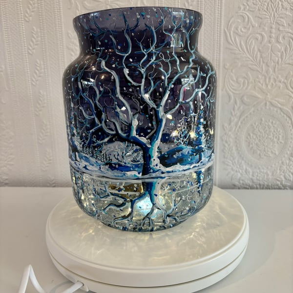 A hand painted and fired glass crackle vase by Andrew Jenkins 