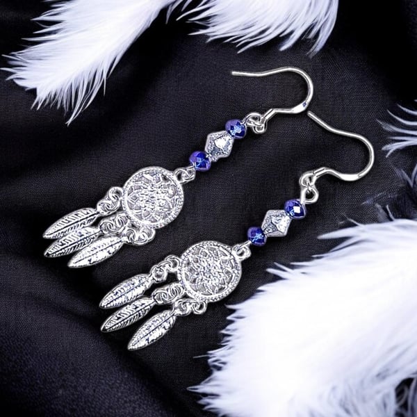 Sterling Silver Dreamcatcher Earrings: mystical jewellery, gothic jewellery, boh
