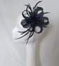 Navy Blue Sinamay Loop Crystal Feather Fascinator Headpiece Clip  - Image 4