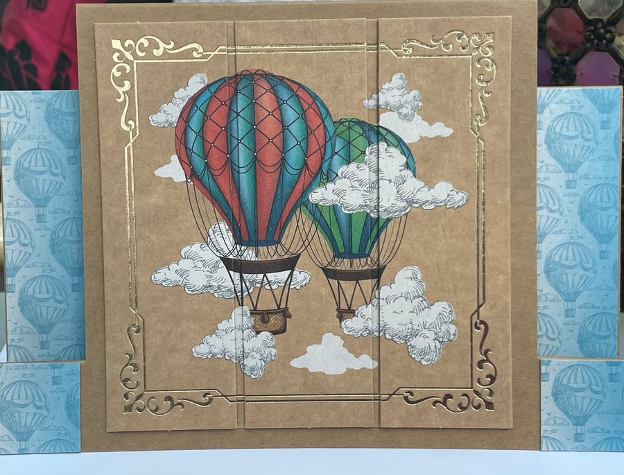 Vintage hot air ballooons tent fold card