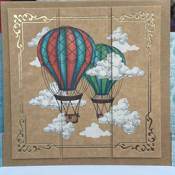Vintage hot air ballooons tent fold card