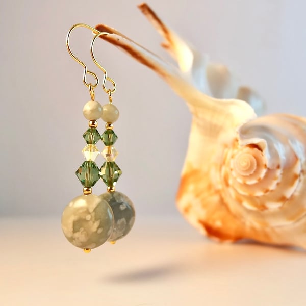 Peace Jade Earrings With Swarovski Crystals - Handmade In Devon