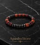 Men's Black Hematite and Brown Wood Bead Bracelet – 19 cm