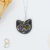 Solid recycled fine silver cosmic kitty cat charm pendant necklace 