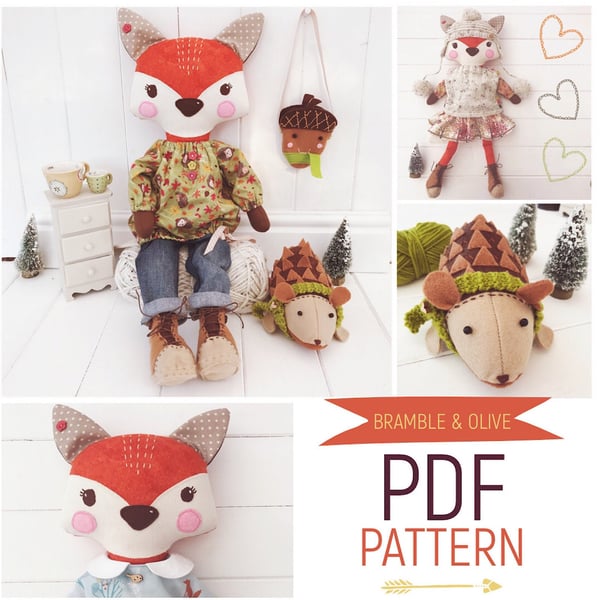 Digital PDF Sewing Pattern for Fox Doll 'Brambl... - Folksy