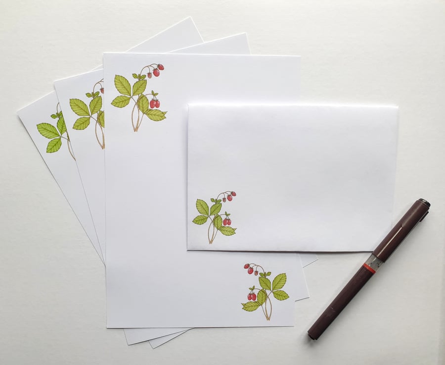 Writing Paper and Matching Envelopes Set, Strawberries Design