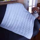 Hand Knitted White Baby Blanket with Cable Design, Soft Newborn or Shower Gift