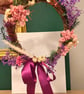 Natural Dried Flower Wreath 10 Inch - Handmade Rustic Floral Wreath - Pink Purpl