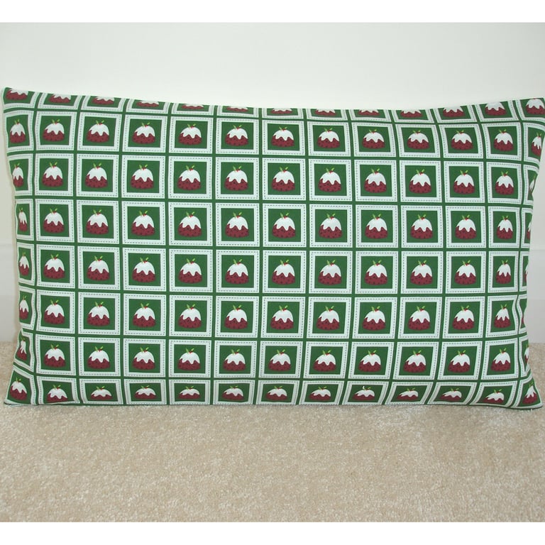 Christmas Pudding Cushion Cover Xmas Oblong 12x20 Bolster Case