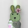 Flower Fabric Bunny with a Green Heart - Hanging Decoration