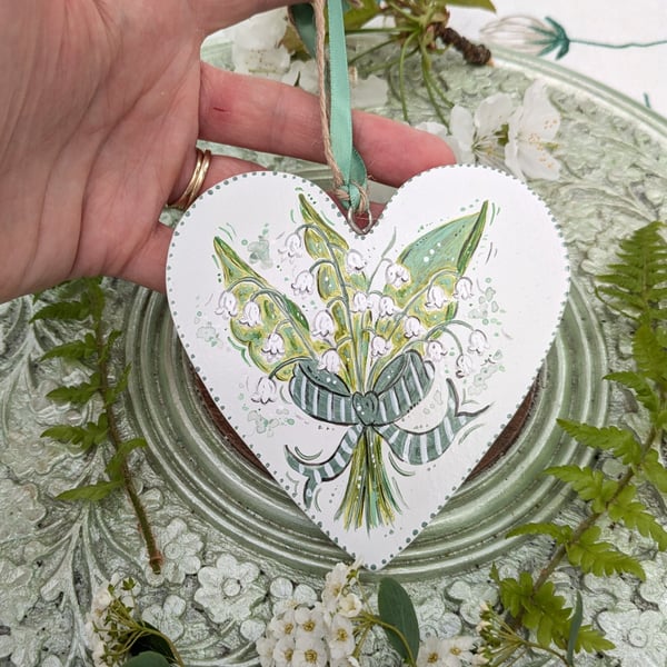 Lily of the valley wooden decoration May birth flower gift 