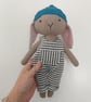 Linen rabbit, Bunny in dungarees, Stuffed bunny, Heirloom gift, Easter bunny - Image 2