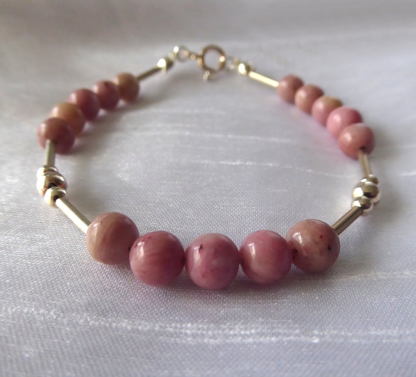 Rhodochrosite & Sterling Silver Bracelet