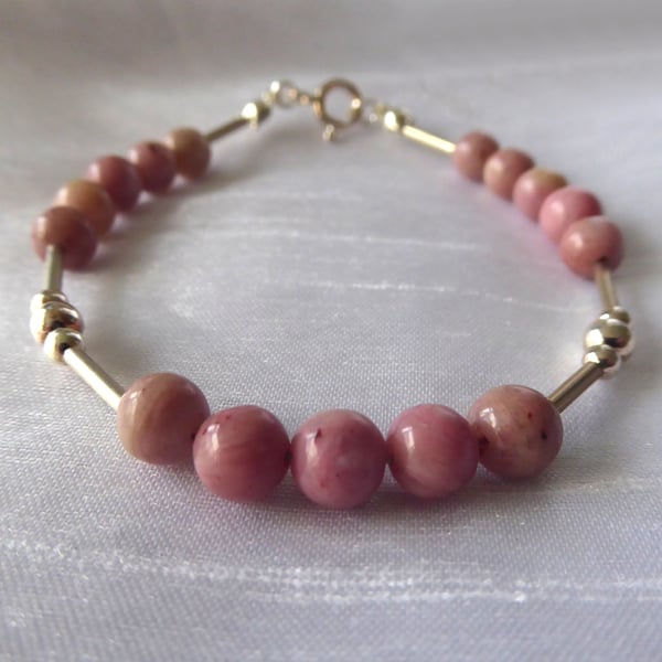 Rhodochrosite & Sterling Silver Bracelet