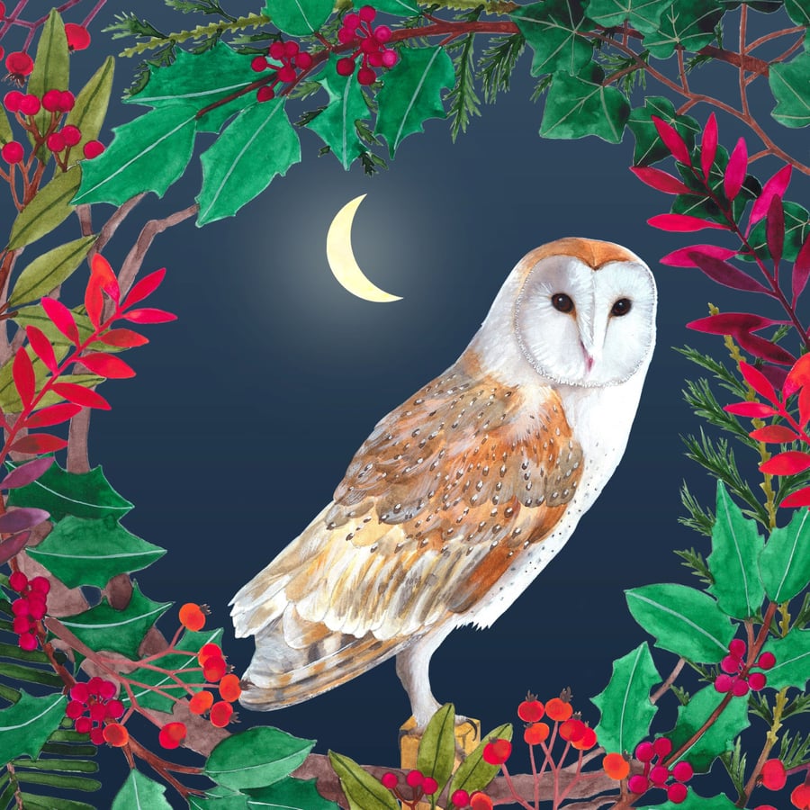 Barn Owl Handmade Christmas Card