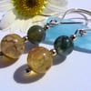 SALE Green grey yellow earrings agate semi precious gemstone