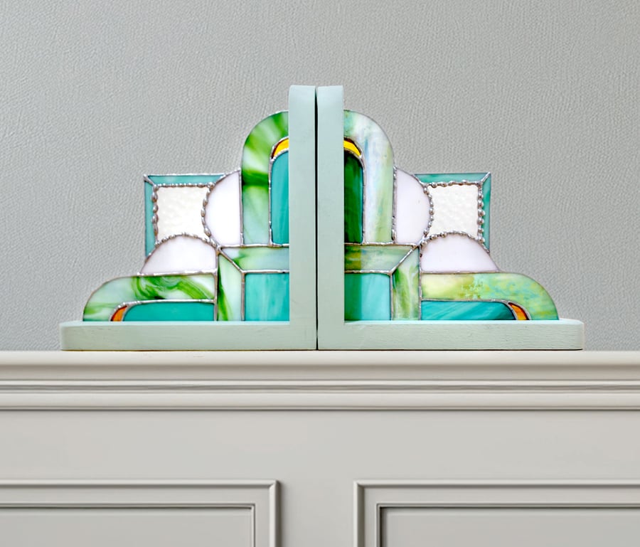 Stained Glass Art Deco Bookends