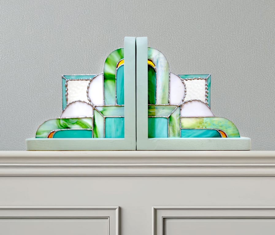 Stained Glass Art Deco Bookends