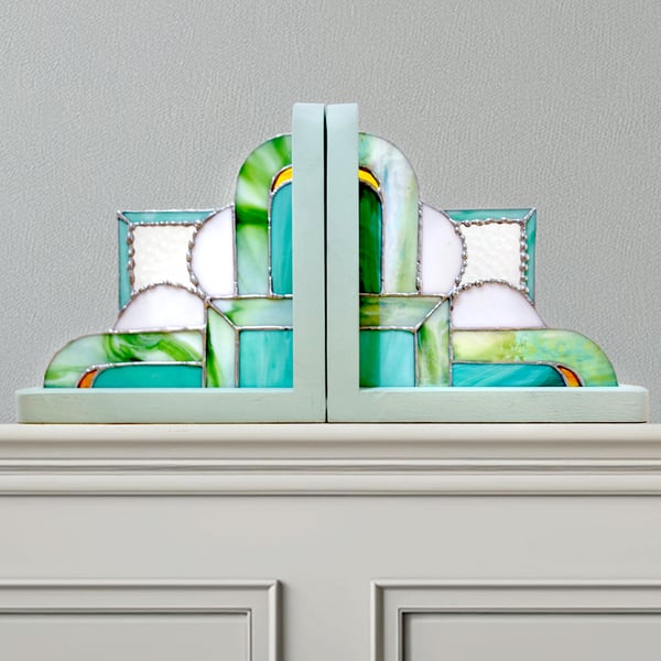 Stained Glass Art Deco Bookends