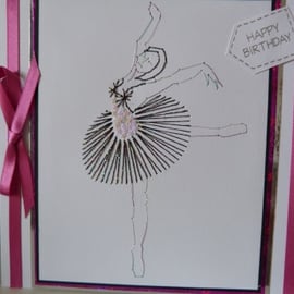Black Swan Ballet Dancer Stitched Birthday Card